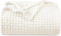 PHF Ultra Soft Waffle Weave Blanket Queen Size 90"x 90"- Washed Lightweight Breathable Cozy Woven Blanket for Bed - Aesthetic Decor for Couch Bedding Sofa Home Car - Coconut White