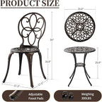 Patio Bistro Sets 3 Piece, Outdoor Bistro Table and Chairs Set of 2 with Umbrella Hole, Cast Aluminum Bistro Set, Patio Furniture for Yard Garden Porch, Bronze