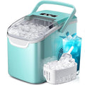 Portable Ice Maker Machine with Handle, 26lbs/24Hrs, 6Mins/8 Ice Cubes, Self-Cleaning with Basket/Scoop, Countertop Ice Makers for Home/Kitchen/Office(Green)