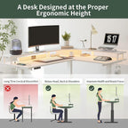 FEZIBO 63" Triple Motor L Shaped Standing Desk with LED Strip & Power Outlets, Height Adjustable Stand up Corner Gaming Desk with Ergonomic Monitor Stand, White Top/White Frame