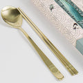 ONGI Korean Spoon and Chopstick 1 Set – Premium 18/10 Titanium Gold – Double Happiness Design – Gift-Ready – Made in Korea – Dishwasher Safe (Hee Pattern Gold 1 Set)