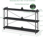HCHQHS Bookshelf, 3-Tier Long Industrial Bookcase, Black Open Book Shelf, Freestanding Horizontal Bookshelves with Metal Frame