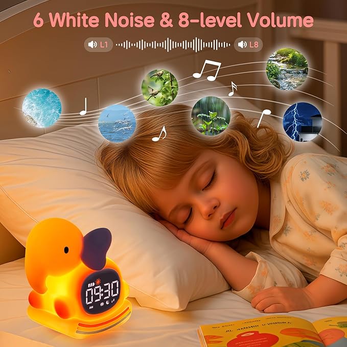 Alarm Clock for Kids with Night Light, Sleep Training Clock Time to Wake Clock, Rechargeable Silicone Light for Bedroom, Perfect Sleep Companion for Boys Girls, Pink Elephant