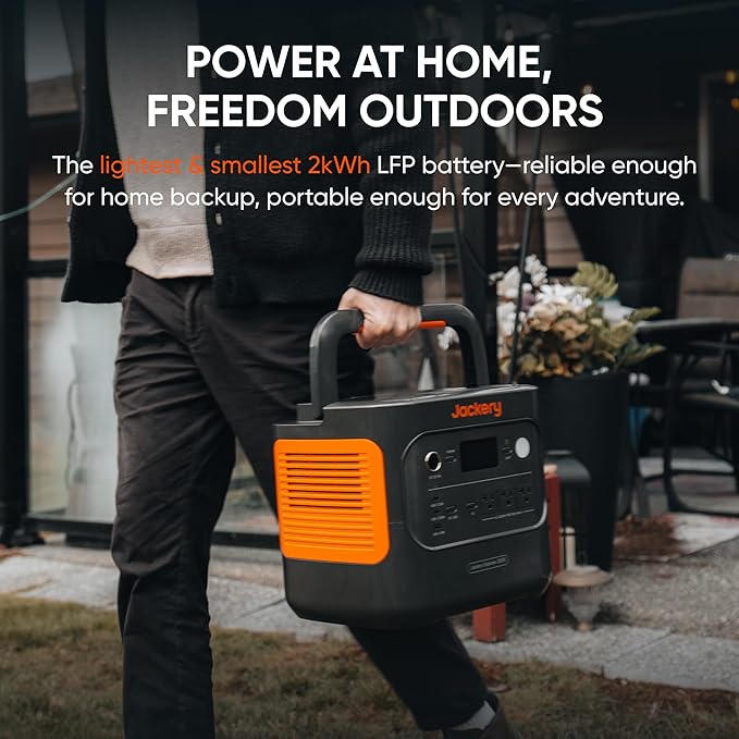 Jackery Explorer 2000 v2 Portable Power Station, 2042Wh LiFePO4 Home Backup Battery, 2200W Solar Generator, USB-C PD 100W Fast Charging for Emergencies, Power Outages, Camping(Solar Panel Optional)