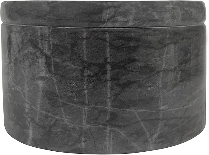 Fox Run Black Marble Double Salt Cellar Black 4” x 4” x 2.5” | Store Herbs, Spices Jewlery & More | Beautiful Black Marble Salt Holder With Lid | Two Compartments For Easy Storage