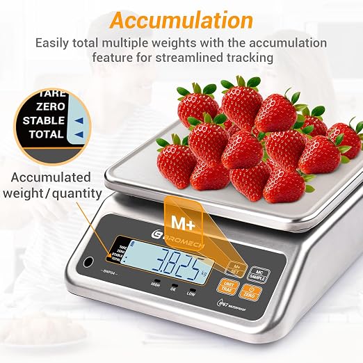 Food Scale Pound and Ounce, Rechargable, Commercial Grade, Stainless Steel Platform, for Meat Shop, Deli, Produce Market (66lb)