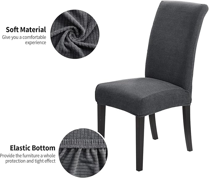 Joccun Chair Covers for Dining Room Set of 4, Dining Chair Slipcover Stretch Dining Room Chair Covers Seat Protector,Washable Parsons Chair Cover for Home,Banquet(Dark Gray,4 Pack)
