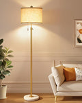 Modern Gold Floor Lamp for Living Room - Adjustable Height Standing Lamp with Marble Base & Linen Shade, 3-Way Dimmable Tall Floor Light for Bedroom, Reading, Bulb Included