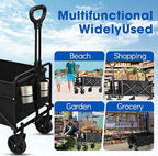 Wagons Carts Foldable, Collapsible Wagon with All-Terrain Wheels 420lbs Weight Capacity Heavy Duty Utility Wagon with Drink Holders for Beach, Garden, Camping, Shopping Groceries, Sports