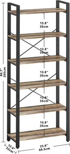 IRONCK Bookshelf 6-Tier Ladder Shelf 110lbs/shelf Display Shelf Vintage Industrial Style Bookcase for Home Office, Living Room