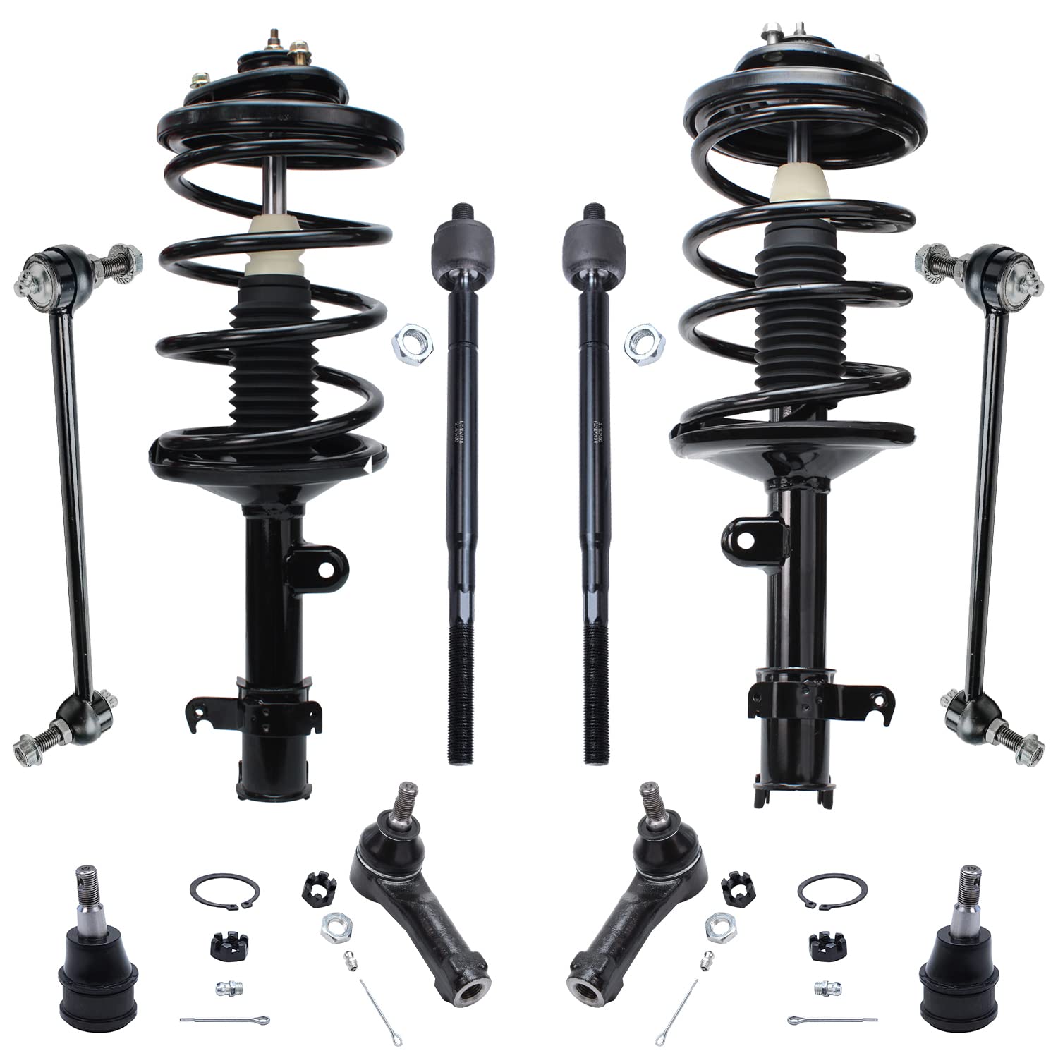 Detroit Axle - Front 10pc Struts Kit for 99-01 Honda Odyssey, 4 Tie Rods 2 Lower Ball Joints 2 Stabilizer Sway Bars 2 Struts w/C