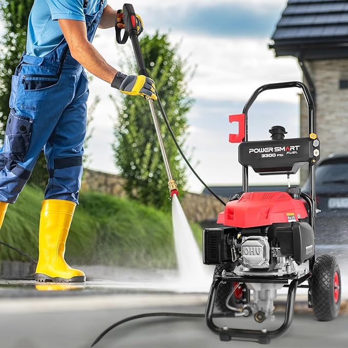 PowerSmart Gas Pressure Washer - 3300 PSI, 2.5 GPM with Onboard Soap Tank, Spray Gun & Wand, and 5 Nozzles - Perfect for Cleaning Cars, Fences, Driveways, Homes, Patios & Furniture