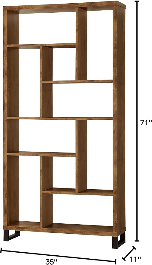 Coaster Home Furnishings Delwin 10-Shelf Bookcase Antique Nutmeg