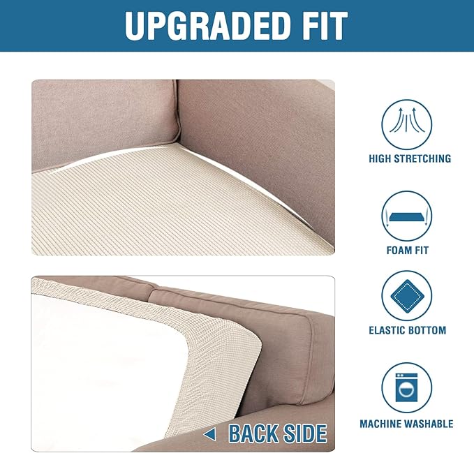 H.VERSAILTEX Super Stretch Individual Seat Cushion Covers Sofa Covers Couch Cushion Covers Slipcover Sets Thick Jacquard Textured Twill Fabric (1 Piece Chair Cushion Cover, Natural)