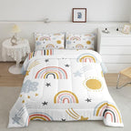 Erosebridal Girls Rainbow Bedding Set, Sun and Stars Comforter Set Queen Size for Kids Boys Children Cartoon Style Cloud Bedding Comforters Girly Soft Microfiber Duvet Insert for Bedroom Decor