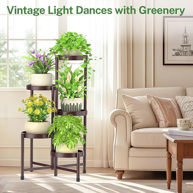 iDavosic.ly Plant Stand Indoor Outdoor, 5 Tier Corner Metal Flower Display Holder Shelf, Folding Tall Orchid Rack for Patio Balcony Porch Garden Living Room House, Violet Bronze