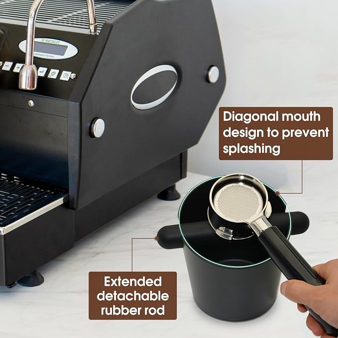 IAOSEN 5 inch Coffee Knock Box Espresso Knock Box with a longer detachable Knocking Rod Shock-Absorbent Durable Non-Slip Base Espresso Machine Accessories Espresso Dump Bin for Home/Office