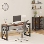 BON AUGURE 60 Inch Computer Desk for Home Office, Industrial Metal Wood Desk, Farmhouse Large Writing Desk, Modern Sturdy Gaming Desk (Rustic Oak)