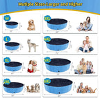 Foldable Dog Pool, 87" x 14" Large Kiddie Pool with Hard Plastic, Non-Slip Dog Bath Tub for Outdoor Backyard, Collapsible Dog Swimming Pool for Kids Dogs Pets (Blue)