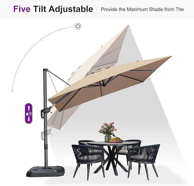 PURPLE LEAF 9 Feet Patio Umbrella Outdoor Cantilever Square Umbrella Aluminum Offset Umbrella with 360-degree Rotation for Garden Deck Pool Patio Taupe