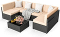 Pamapic Outdoor Rattan Sectional Sofa Conversation Set,7 Pieces Patio Furniture with Tea Table and Washable Cushions, Cream