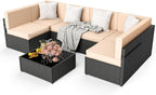 Pamapic Outdoor Rattan Sectional Sofa Conversation Set,7 Pieces Patio Furniture with Tea Table and Washable Cushions, Cream