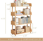 4-Tier Wooden Open Bookcase - Modern Display Bookshelf with Top Edge and Solid Wood Frame for Home and Office, Storage Cabinet, Oak