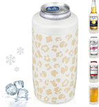 MAXSO Slim Can Cooler, 4-in-1 Double Walled Stainless Steel Insulated Beer Can Holder, Works With All 12 Oz Cans,Bottles & As A Pint Cups - Leopard