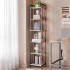 Bookcase Bookshelf, Narrow Book Shelf, Industrial Coner Shelf Storage Organizer, Slim Shelving Unit for Home Office, Living Room, Bedroom, Kitchen, 6-Tier Greige BC24605B