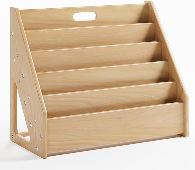 Front-Facing Montessori Bookshelf,5 Tier Book Display Shelf for Toddler,Kids Storage Magazine Rack,Solid Wood Bookcase Organizer,Perfect for Playroom,Bedroom,Study Living Room,Nursery,Classroom