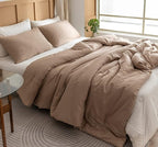 ROSGONIA King Size Comforter Set Taupe Brown, 3pcs(1 Boho Tan Comforter & 2 Pillowcases) All Season Bedding Lightweight Bedspread Blanket Quilts