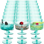 Jingmore 24 Pcs Ribbed Martini Glasses 10 oz Disposable Plastic Vintage Ribbed Coupe Glasses Unbreakable Dessert Parfait Glassware for Wedding Birthday Party Supplies (Light Green)