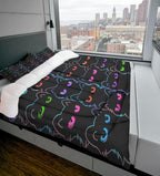 Sunnycitron Cartoon Cat Bedding Cute Cat Comforter Twin Black Cat Comforter set Gradient Line Cat Quilt 3D Neon Cat Bed set Black Cat Bedding set for Teens Kids Boys Girls Adults