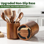 Bamboo Wood Utensil Holder, 360° Rotating 7.3 in Kitchen Organizer | Rustic farmhouse countertop decor. 360° rotating base holds spatulas, ladles, tongs, and cooking tools. Natural bamboo wood.
