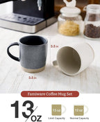 famiware Coffee Mugs Set of 4, Milkyway 13 oz Mug Set, Ceramic Cup Set with Handle for Coffee, Tea, Cocoa, Milk, Matte White + Matte Dark Charcoal (Pack of 2)
