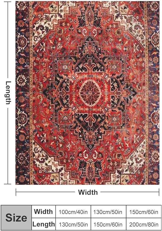 Heriz Antique Vintage Boho Persian Carpet Flannel Fleece Throw Blankets 50"X40" Lightweight Fluffy Winter Fall Blanket Cozy Soft Fuzzy Plush Home Decor for Couch Bed Sofa Bedroom Living Room Travel