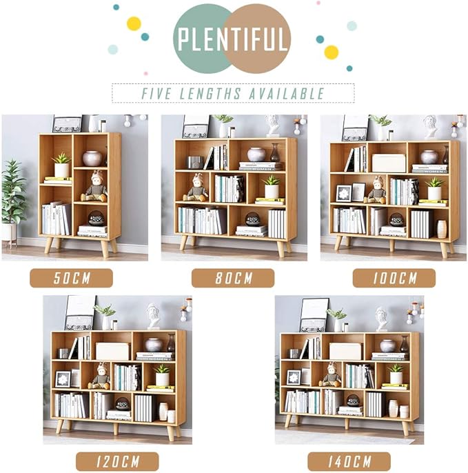 IOTXY Wooden Open Shelf Bookcase - 3-Tier Floor Standing Display Cabinet Rack with Legs, 8 Cubes Bookshelf, Pear Yellow