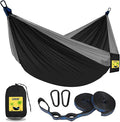 SZHLUX Camping Hammock Double & Single Portable Hammocks with 2 Tree Straps and Attached Carry Bag,Great for Outdoor,Indoor,Beach,Camping,Black & Grey, Large