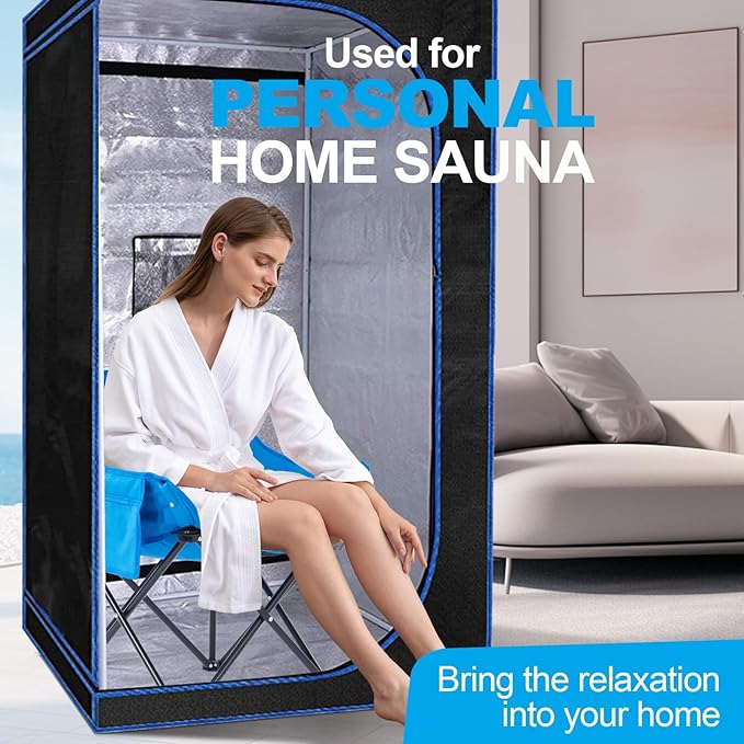 ZONEMEL Portable Sauna Chair, Fast Folding Oxford Fabric Reinforced Chair, with Pockets and Carry Bag, Suitable for Sauna, Fishing, and Picnics (Blue)