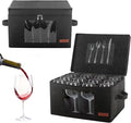 Foyego Wine Glass Storage Box with 24 Dividers, Dark Gray, 2 Pack | Visible Window, Soft Handles, for Packing and Moving, Stackable Storage Containers for Stemware, Glassware, Crystal Glasses
