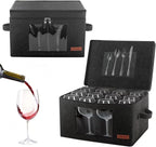 Foyego Wine Glass Storage Box with 24 Dividers, Dark Gray, 2 Pack | Visible Window, Soft Handles, for Packing and Moving, Stackable Storage Containers for Stemware, Glassware, Crystal Glasses