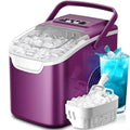 Countertop Portable Ice Maker Machine with Handle, 8 Bullet-Shaped Ice Cubes Ready in 6 Mins, 26Lbs/24H, Self-Cleaning Function with Ice Scoop and Basket for Home/Kitchen/Party (Purple)