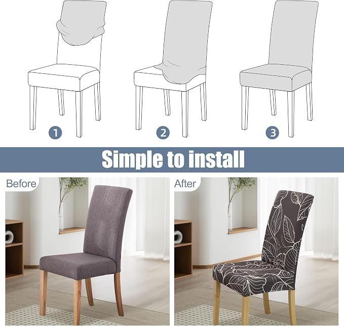 Dining Chair Covers, Stretch Seat Covers, Washable Furniture Protector | 4 Pack, Washable, Stretch Fit, Soft, Non Slip, Dining Chair Covers, Seat Protector, Furniture Cover,Easy Clean