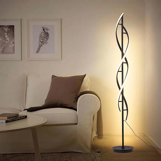 Unique Spiral Floor Lamp 3 Color Dimmable with Remote Standing Floor Lamp, Modern Creative Tall Lamp Control for Living Room Bedroom and Office Black