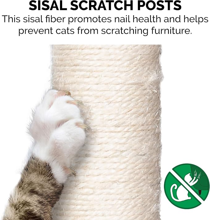 Furhaven 49.5" Tall Cat Tree for Indoor Cats, Ft. Sisal Scratching Posts, Plush Ball Toy, & Busy Box Toy - Tiger Tough Play Stairs Interactive Playground Tower - Cream, One Size