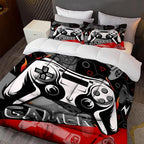 Sunnycitron Red Gamer Comforter Set for Boys Gaming Bedding Set Teens Game Room Decor Queen (1 Comforter + 2 Pillowcase)