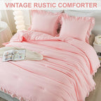Andency Pink Ruffle Comforter Set Twin, 2 Pieces Kids Comforter Set Twin(66x90Inch), Lightweight Soft Girls Shabby Chic Bedding Comforter Set All Season Bed Set