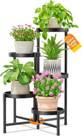 LASZOLA 5 Tiered Folding Plant Stand Indoor for Multiple Large Planter, Tall Heavy Duty Adjustable Rack with Rust Proof 10 Inch Wide Tray, Sturdy Vertical Tree Organizer for Narrow Inside Floor, Black