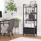 Furologee 5-Tier Bookshelf, Tall Bookcase with 2 Storage Drawers, Industrial Display Standing Shelf Units, Wood and Metal Storage Shelf for Living Room, Bedroom, Home Office, Black Oak