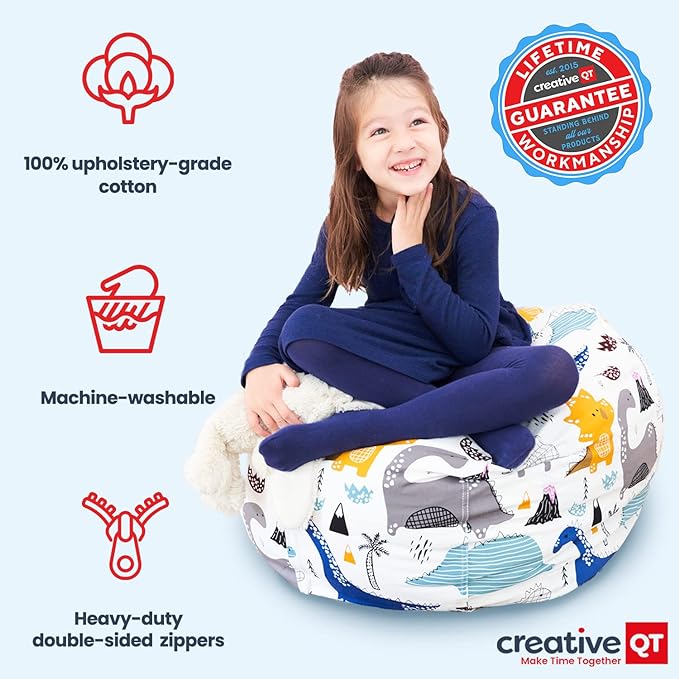 Creative QT Stuff ’n Sit Large 33’’ Bean Bag Storage Cover for Stuffed Animals & Toys – Purple Unicorn Print – Toddler & Kids’ Rooms Organizer – Beanbag Makes Great Plush Toy Hammock Alternative